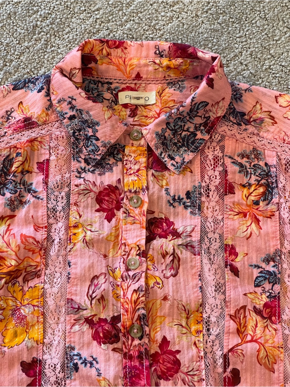 Pilcro-Anthropologie Pink Floral Lace-Trim Sleeveless Button Front Blouse, XS - Picture 12 of 12